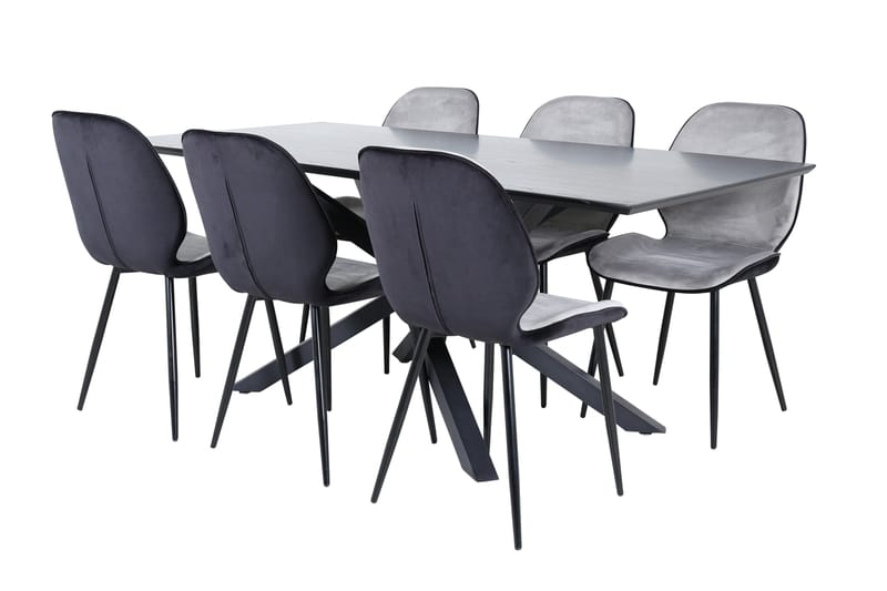 Piazza Spisebordssæt 180 cm Rektangulær med 6 Emma Stole, Svart