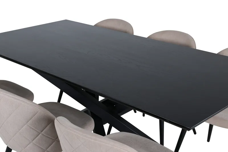 Piazza Spisebordssæt 180 cm Rektangulær med 6 Velvet Stole - Beige - Møbler - Borde - Spisebordssæt