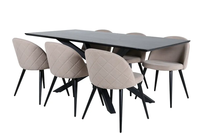 Piazza Spisebordssæt 180 cm Rektangulær med 6 Velvet Stole, Beige