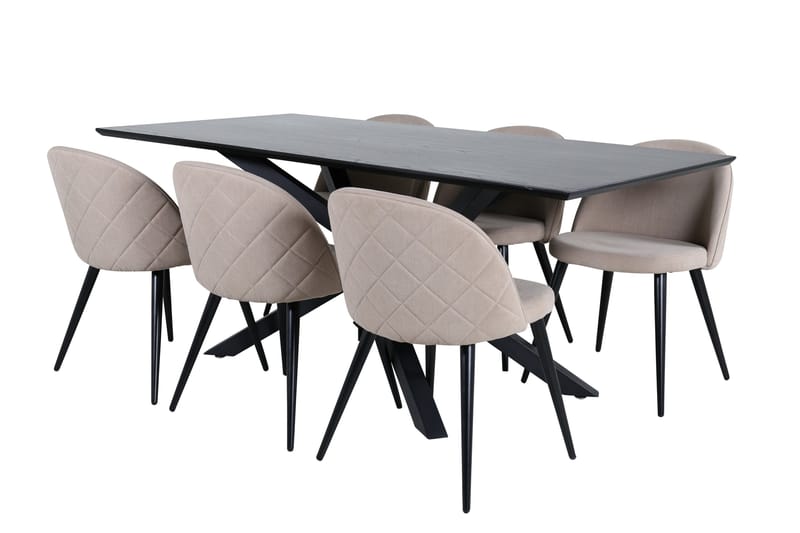 Piazza Spisebordssæt 180 cm Rektangulær med 6 Velvet Stole, Beige