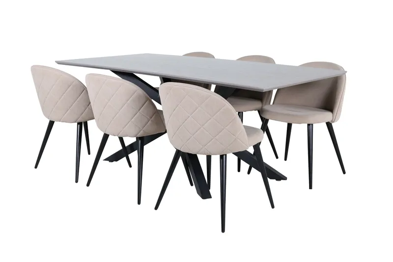 Piazza Spisebordssæt 180 cm Rektangulær med 6 Velvet Stole, Beige