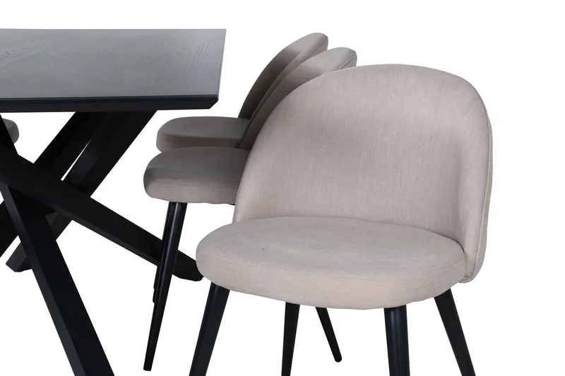 Piazza Spisebordssæt 180 cm Rektangulær med 6 Velvet Stole - Beige - Møbler - Borde - Spisebordssæt