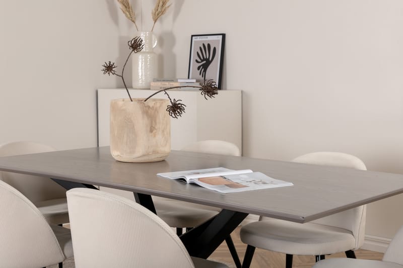 Piazza Spisebordssæt 180 cm Rektangulær med 6 Velvet Stole - Beige - Møbler - Borde - Spisebordssæt
