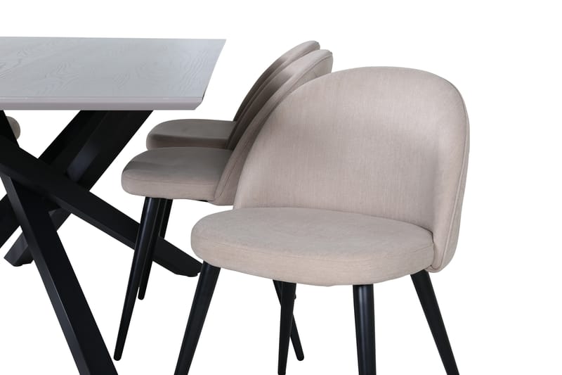Piazza Spisebordssæt 180 cm Rektangulær med 6 Velvet Stole - Beige - Møbler - Borde - Spisebordssæt