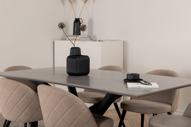 Piazza Spisebordssæt 180 cm Rektangulær med 6 Velvet Stole - Beige - Møbler - Borde - Spisebordssæt