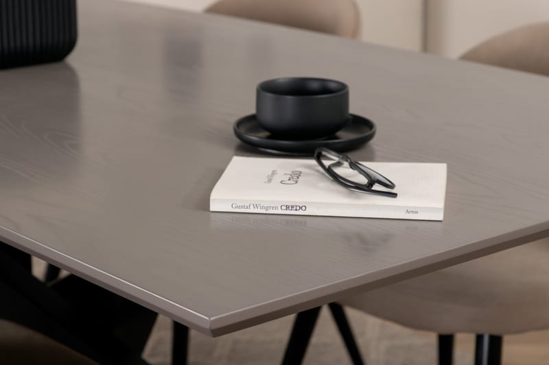 Piazza Spisebordssæt 180 cm Rektangulær med 6 Velvet Stole - Beige - Møbler - Borde - Spisebordssæt