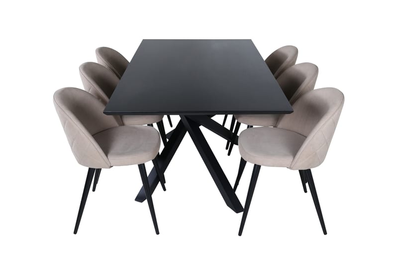 Piazza Spisebordssæt 180 cm Rektangulær med 6 Velvet Stole - Beige - Møbler - Borde - Spisebordssæt