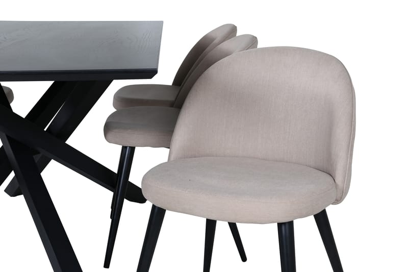 Piazza Spisebordssæt 180 cm Rektangulær med 6 Velvet Stole - Beige - Møbler - Borde - Spisebordssæt