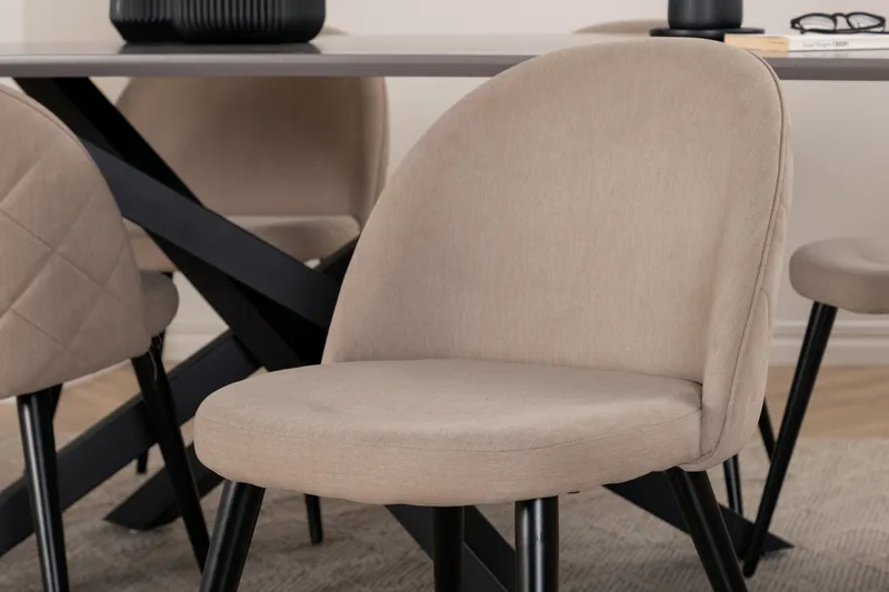 Piazza Spisebordssæt 180 cm Rektangulær med 6 Velvet Stole - Beige - Møbler - Borde - Spisebordssæt