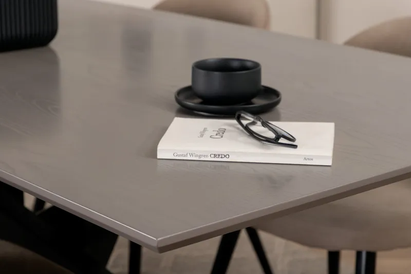 Piazza Spisebordssæt 180 cm Rektangulær med 6 Velvet Stole - Beige - Møbler - Borde - Spisebordssæt