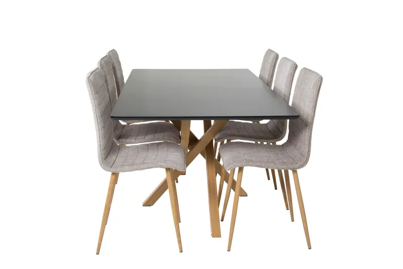 Piazza Spisebordssæt 180 cm Rektangulær med 6 Windu Stole, Lys grå