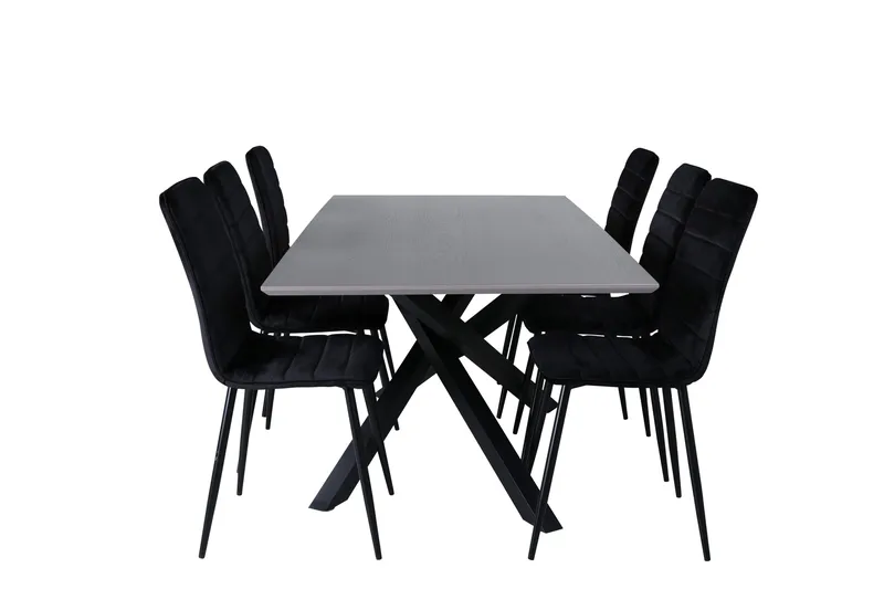 Piazza Spisebordssæt 180 cm Rektangulær med 6 Windu Stole, Svart