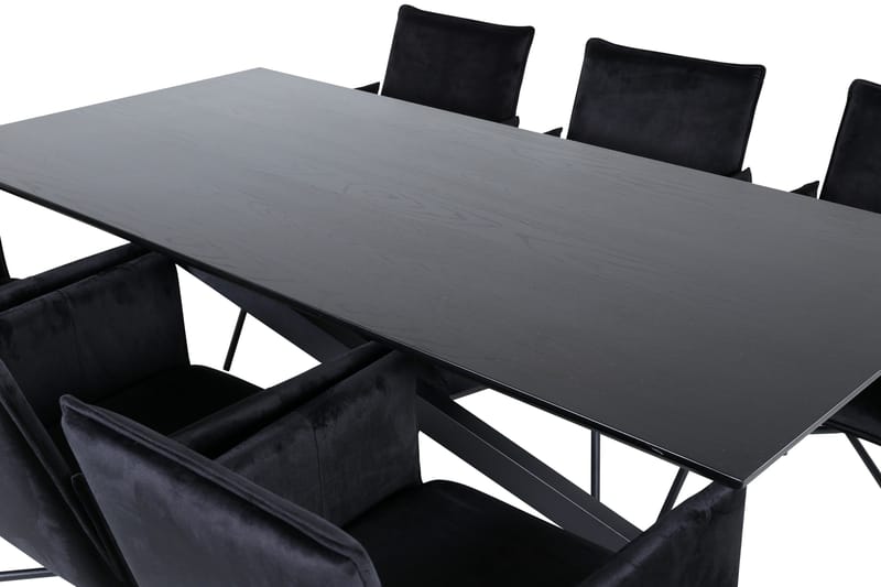 Piazza Spisebordssæt 180 cm Rektangulær med 6 Petra Stole - Svart - Møbler - Borde - Spisebordssæt