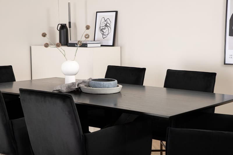 Piazza Spisebordssæt 180 cm Rektangulær med 6 Petra Stole - Svart - Møbler - Borde - Spisebordssæt