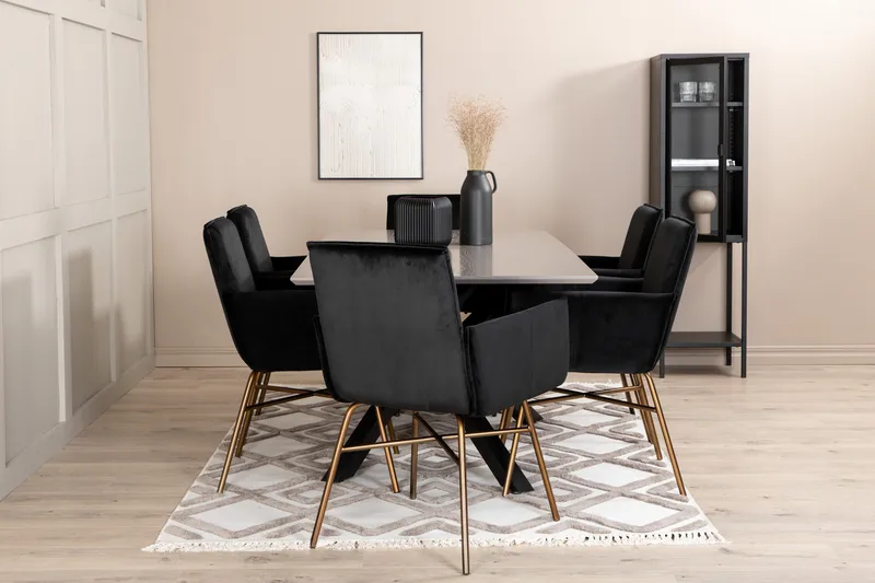 Piazza Spisebordssæt 180 cm Rektangulær med 6 Petra Stole, Svart