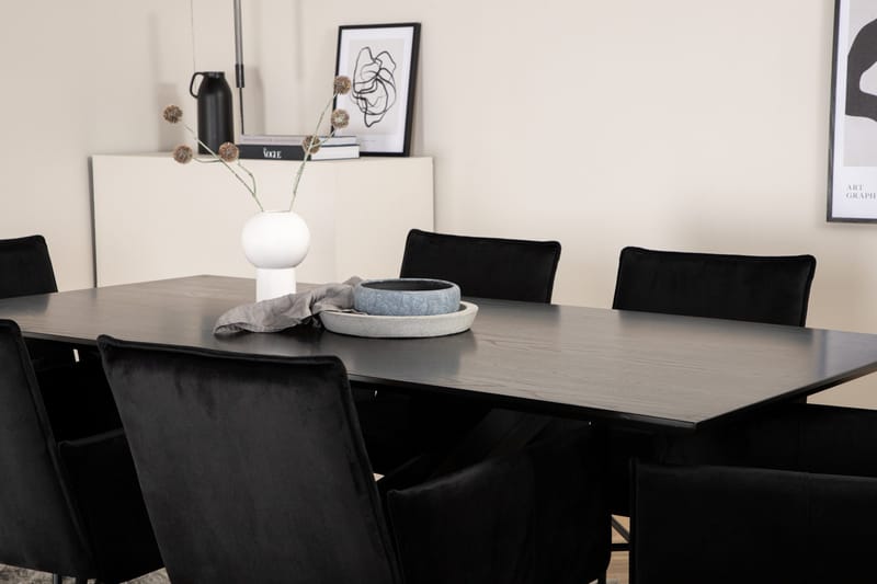 Piazza Spisebordssæt 180 cm Rektangulær med 6 Petra Stole - Svart - Møbler - Borde - Spisebordssæt