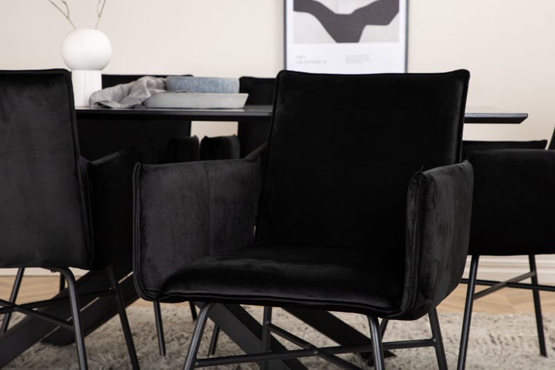 Piazza Spisebordssæt 180 cm Rektangulær med 6 Petra Stole - Svart - Møbler - Borde - Spisebordssæt