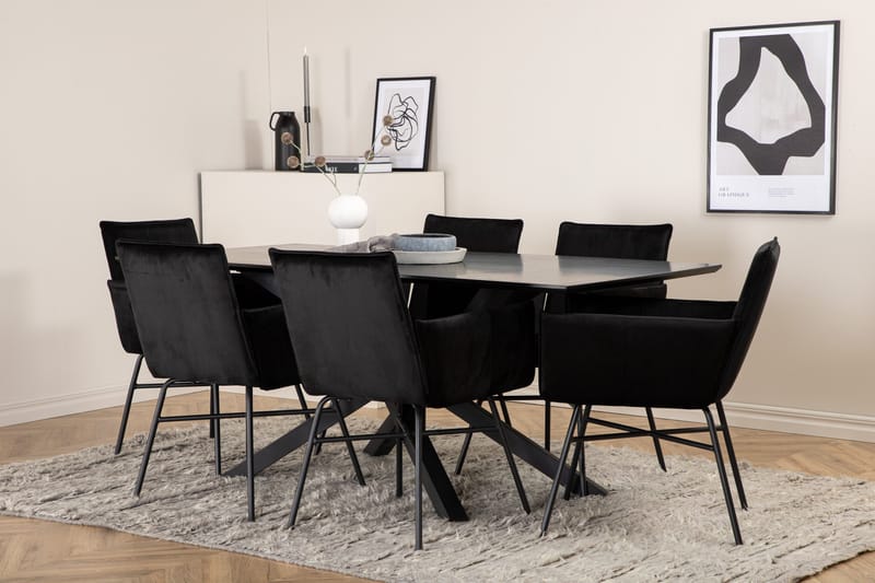 Piazza Spisebordssæt 180 cm Rektangulær med 6 Petra Stole - Svart - Møbler - Borde - Spisebordssæt