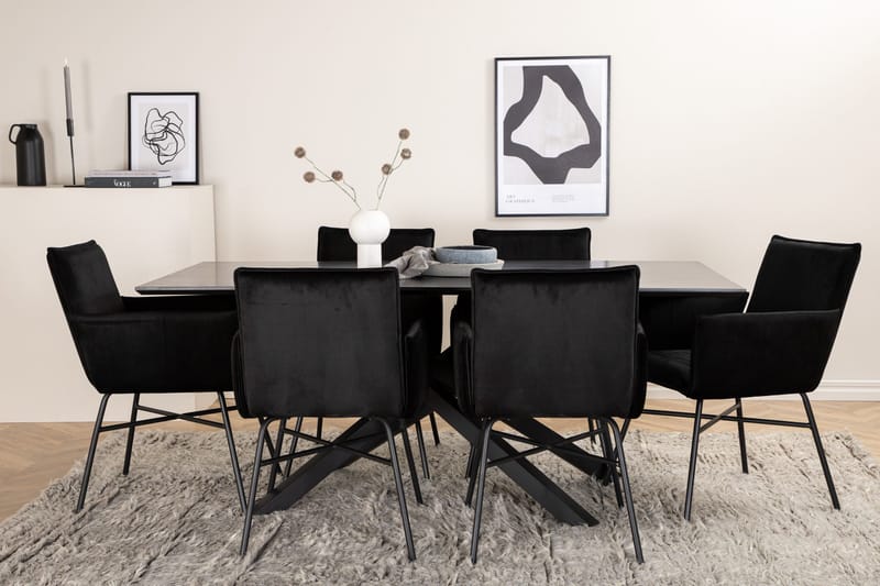Piazza Spisebordssæt 180 cm Rektangulær med 6 Petra Stole - Svart - Møbler - Borde - Spisebordssæt