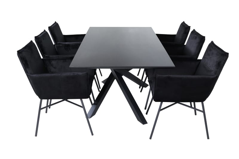 Piazza Spisebordssæt 180 cm Rektangulær med 6 Petra Stole - Svart - Møbler - Borde - Spisebordssæt