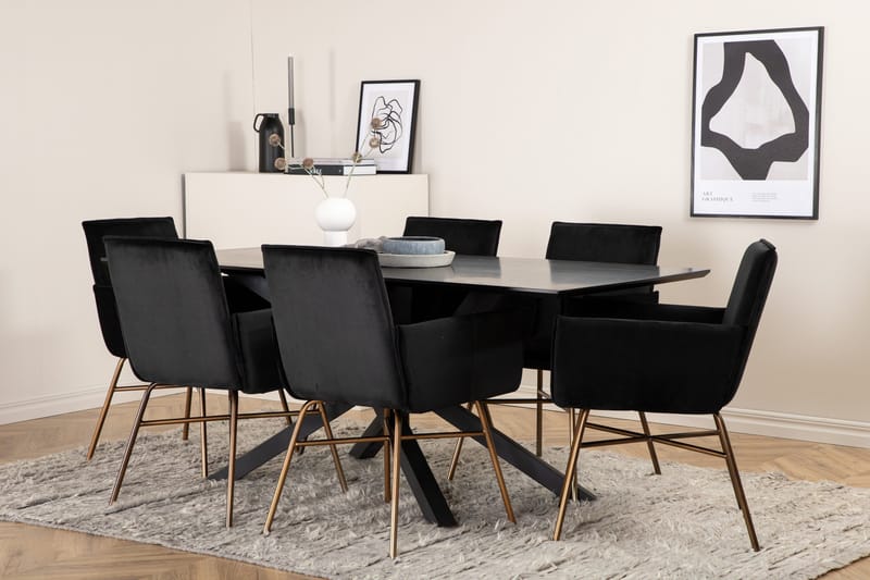 Piazza Spisebordssæt 180 cm Rektangulær med 6 Petra Stole - Svart - Møbler - Borde - Spisebordssæt