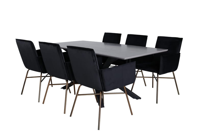 Piazza Spisebordssæt 180 cm Rektangulær med 6 Petra Stole - Svart - Møbler - Borde - Spisebordssæt