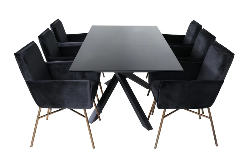 Piazza Spisebordssæt 180 cm Rektangulær med 6 Petra Stole - Svart - Møbler - Borde - Spisebordssæt