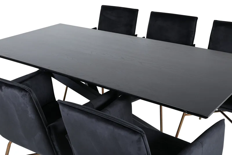 Piazza Spisebordssæt 180 cm Rektangulær med 6 Petra Stole - Svart - Møbler - Borde - Spisebordssæt