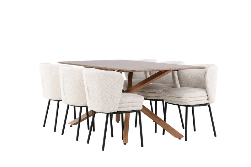 Piazza Spisegruppe 180 cm Rektangulær med 6 Agnes stole, Mocca/Hvit