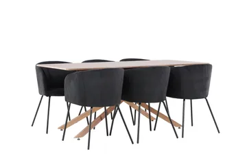 Piazza Spisegruppe 180 cm Rektangulær med 6 Berit stole - Mocca/Svart - Møbler - Borde - Spisebordssæt