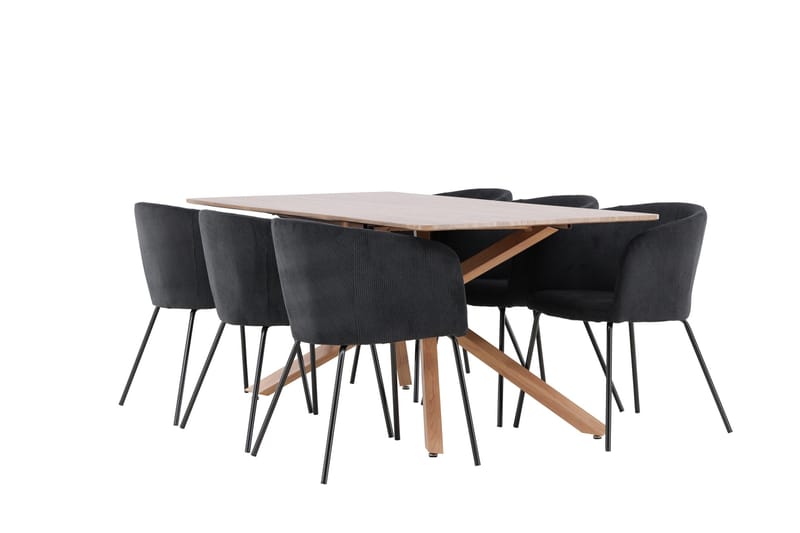 Piazza Spisegruppe 180 cm Rektangulær med 6 Berit stole, Mocca/Svart