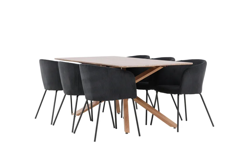 Piazza Spisegruppe 180 cm Rektangulær med 6 Berit stole, Mocca/Svart