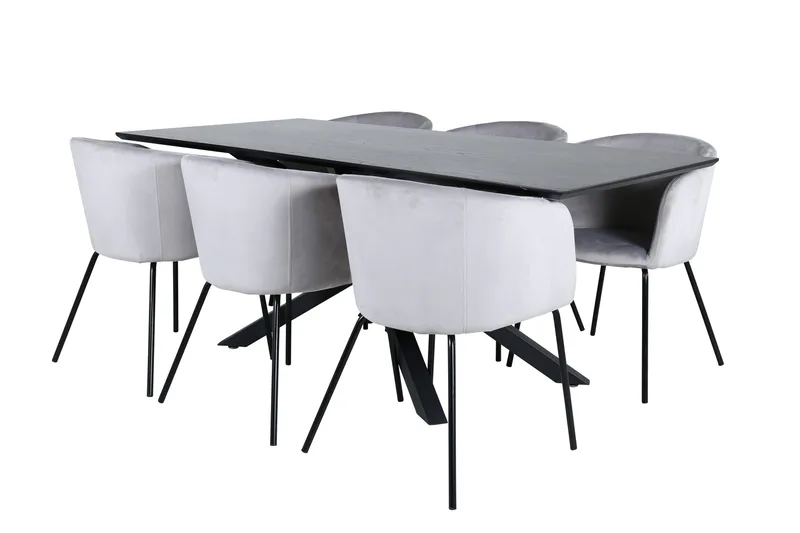 Piazza Spisegruppe 180 cm Rektangulær med 6 Berit stole, Sort