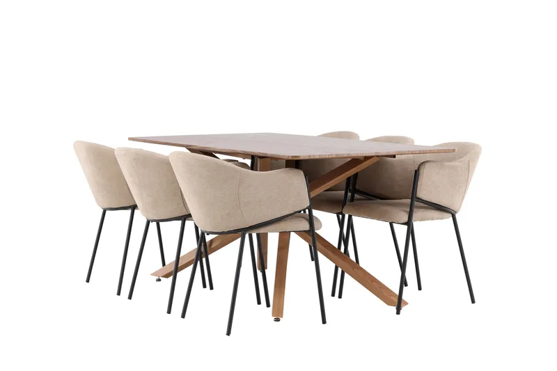 Piazza Spisegruppe 180 cm Rektangulær med 6 Evelina stole, Mocca/Beige