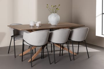 Piazza Spisegruppe 180 cm Rektangulær med 6 Evelina stole - Mocca/Grå - Møbler - Borde - Spisebordssæt