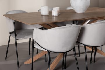 Piazza Spisegruppe 180 cm Rektangulær med 6 Evelina stole - Mocca/Grå - Møbler - Borde - Spisebordssæt