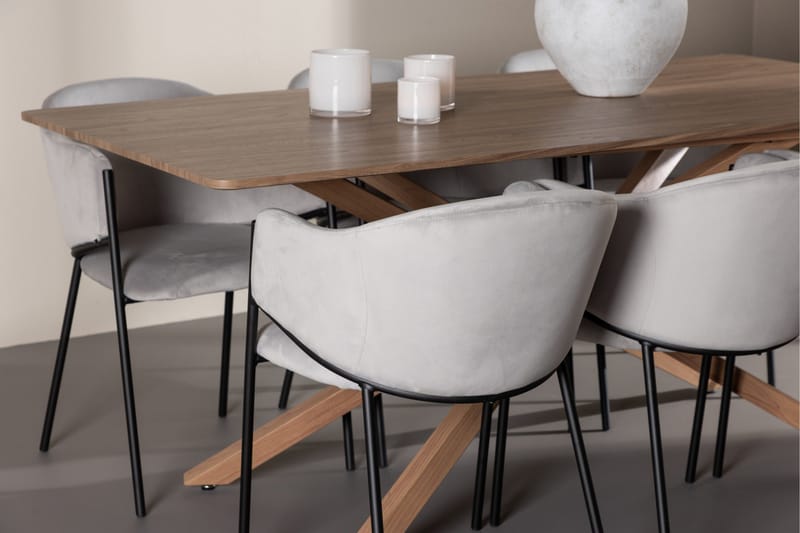 Piazza Spisegruppe 180 cm Rektangulær med 6 Evelina stole - Mocca/Grå - Møbler - Borde - Spisebordssæt