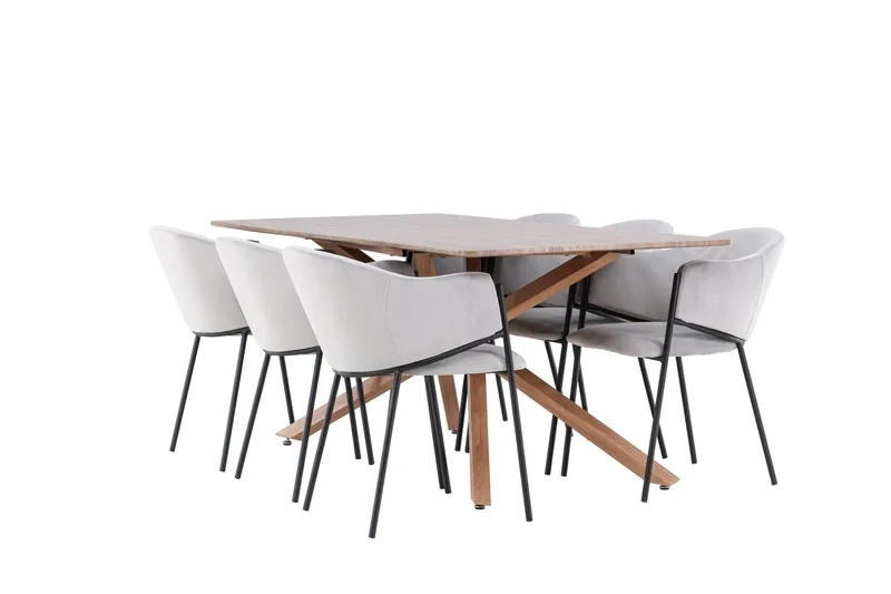 Piazza Spisegruppe 180 cm Rektangulær med 6 Evelina stole, Mocca/Grå