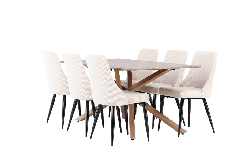 Piazza Spisegruppe 180 cm Rektangulær med 6 Leone stole, Mocca/Beige