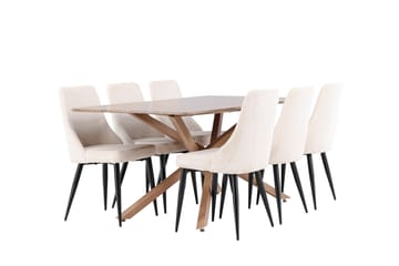 Piazza Spisegruppe 180 cm Rektangulær med 6 Leone stole - Mocca/Beige - Møbler - Borde - Spisebordssæt