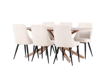 Piazza Spisegruppe 180 cm Rektangulær med 6 Leone stole - Mocca/Beige - Møbler - Borde - Spisebordssæt