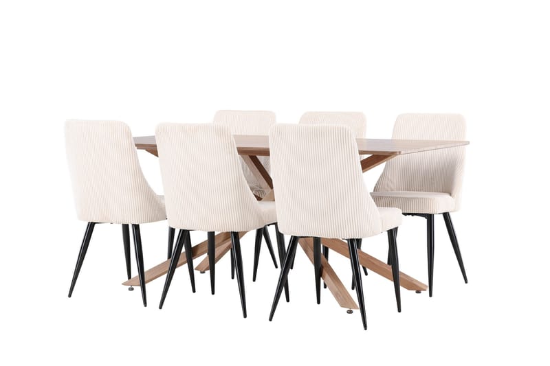 Piazza Spisegruppe 180 cm Rektangulær med 6 Leone stole - Mocca/Beige - Møbler - Borde - Spisebordssæt