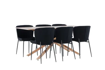 Piazza Spisegruppe 180 cm Rektangulær med 6 Modesto stole - Mocca/Svart - Møbler - Borde - Spisebordssæt