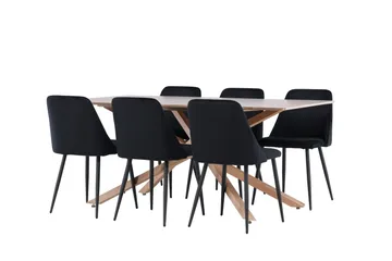 Piazza Spisegruppe 180 cm Rektangulær med 6 Night stole - Mocca/Svart - Møbler - Borde - Spisebordssæt
