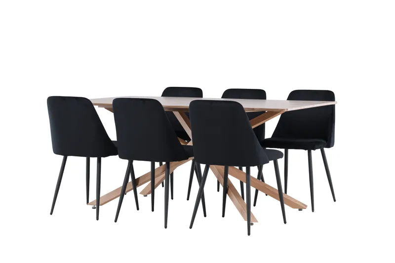 Piazza Spisegruppe 180 cm Rektangulær med 6 Night stole - Mocca/Svart - Møbler - Borde - Spisebordssæt