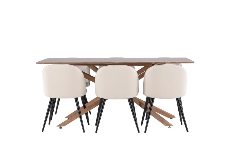 Piazza Spisegruppe 180 cm Rektangulær med 6 Velvet stole - Mocca/Beige - Møbler - Borde - Spisebordssæt