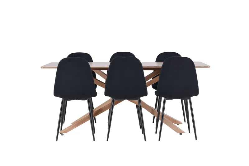 Piazza Spisegruppe 180 cm Rektangulær med 6 Polar stole - Mocca/Svart - Møbler - Borde - Spisebordssæt