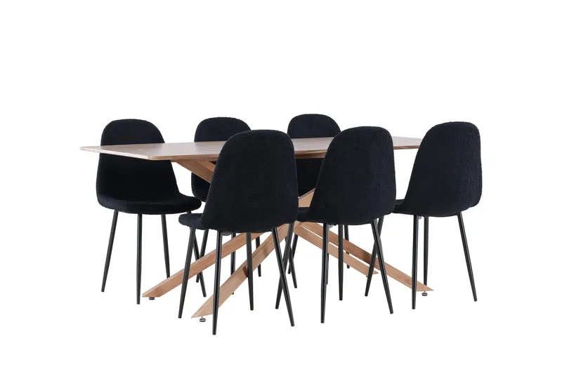 Piazza Spisegruppe 180 cm Rektangulær med 6 Polar stole - Mocca/Svart - Møbler - Borde - Spisebordssæt