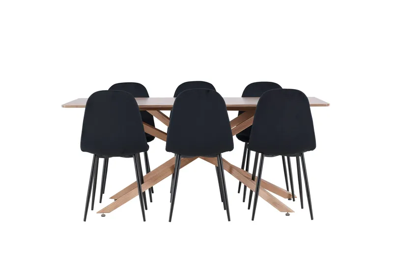 Piazza Spisegruppe 180 cm Rektangulær med 6 Polar stole - Mocca/Svart - Møbler - Borde - Spisebordssæt
