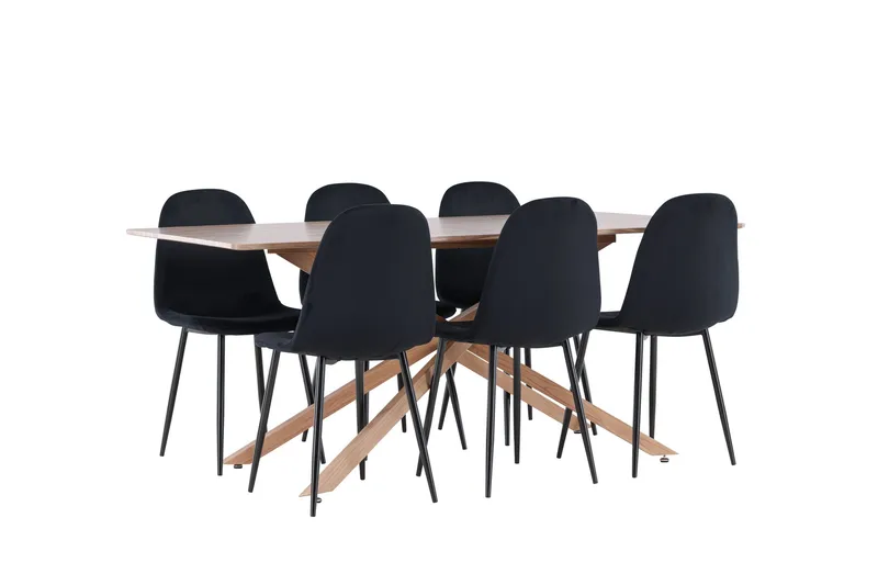 Piazza Spisegruppe 180 cm Rektangulær med 6 Polar stole - Mocca/Svart - Møbler - Borde - Spisebordssæt